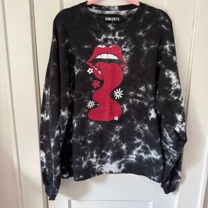 Zoozatz Tie-Dye Graphic Sweatshirt Oversized S Lips & Floral Print